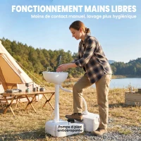Outsunny Évier à Main Portable Station de Lavage Camping Jardin Extérieur Voyager avec Réservoir d'Eau 17L Gris(m-5)