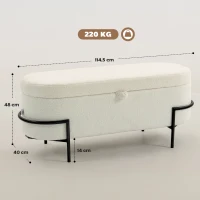 HOMCOM Banc de rangement, banc coffre de rangement en tissu bouclette avec couvercle relevable et pieds en acier, crème(m-3)