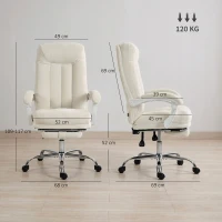 HOMCOM Sedia da ufficio ergonomica reclinabile in ciniglia con poggiapiedi, crema(m-3)
