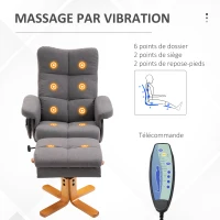 HOMCOM Fauteuil massant avec repose-pied - dossier inclinable jusqu'à 145°, coffre de rangement, appuie-têteet et télécommande(m-4)
