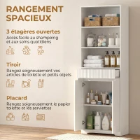 HOMCOM Meuble de salle de bain haut, 2 portes à fermeture douce, tiroir, 3 compartiments ouverts et étagères réglables, blanc(m-4)