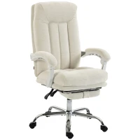 HOMCOM Scaun birou ergonomic, fotoliu înclinat din chenille, înălțime reglabilă, suport pentru picioare, Crem(m-9)