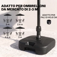Outsunny Base per Ombrellone da Giardino in HDPE, Base per Ombrellone con Maniglia, Supporto per Pali Ø38mm, Riempibile con 20 kg di Acqua e 30 kg di Sabbia, per Giardino Piscina, Nero(m-5)