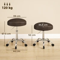 HOMCOM Drehhocker 360° mit höhenverstellbarer Sitzfläche, Kunstleder, Tragkraft 120 kg, 39x34.5x52-67.5 cm, Braun(m-3)