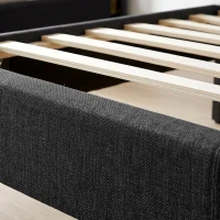 HOMCOM Cama Matrimonial 164x208 cm en Tejido Efecto Lino con Cabecero Regulable Negro(m-5)