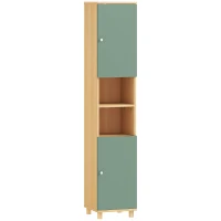 HOMCOM Meuble de salle de bain meuble de rangement 2 placards 2 compartiments ouverts étagères réglables 30 x 30 x 166 cm, vert(m-1)