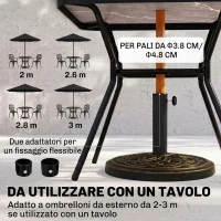 Outsunny Base per Ombrellone Rotonda da 12kg in Resina con Decorazione, per Pali da 38mm e 48mm, Φ45x33cm, Bronzo(m-4)
