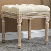 HOMCOM Repose pied salon, ottoman, siège rembourré en tissu aspect lin avec pieds en bois d'hévéa, 40 x 40 x 43 cm, beige(m-8)