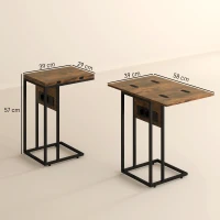 HOMCOM Table d'appoint bout de canapé avec station de charge, plateau pliable, 39 x 29 x 57 cm, brun rustique et noir(m-3)