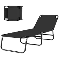 Outsunny Foldable Sun Lounger with 5-Position Adjustable Backrest, Outdoor Portable Recliner Chaise Lounge Chair with Oxford Fabric for Patio, Beach, Garden, Camping, Black(m-10)