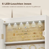 HOMCOM Schmuckschrank mit LED Spiegelschrank Wandschrank Wand-/Türmontage MDF(m-4)