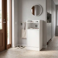 HOMCOM Slim Bedside Table Set of 2 with Charging Station, Narrow Bedside Cabinet with Adjustable Shelf, White(m-10)