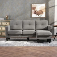HOMCOM Hoekbank, Hoek-couch met omkeerbare chaiselongue, L-vormige bank, Bekleding in linnenlook, 186 x 130 x 84 cm, Bruin(m-8)