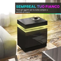 HOMCOM Comodino LED a 16 Colori e 4 Modalità con 2 Cassetti, in Legno, 45x35x52 cm, Nero(m-5)