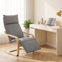 HOMCOM Wohnzimmersessel, Gepolsterter Beistellsessel in Leinenoptik mit Fußstütze, große Sitzfläche, sanfte Wippfunktion, hohe Rückenlehne, Grau(m-5)