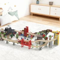 AIYAPLAY 100 Piece Wooden Train Set for Kids 3+ Years with Track, Crane, Battery Operated Train(m-10)