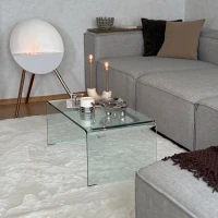 HOMCOM Tavolino in Vetro Temperato Moderno da Salotto con Design Monoblocco, 80x45x35 cm, Trasparente(m-7)
