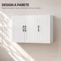 HOMCOM Mobile Bagno da Parete con 3 Ante, Ripiano Regolabile, per Soggiorno e Ingresso, Salvaspazio, 90x30x60 cm, Bianco(m-7)