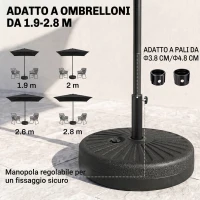 Outsunny Base per Ombrellone da Giardino con Palo Centrale Φ3.8cm e 4.8cm, HDPE Nero(m-4)