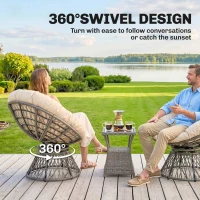 Outsunny 360° Swivel Rattan Moon Bowl Chair Round Lounge Garden Wicker Basket Seat with Padded Cushion Oversized for Outdoor Indoor, Beige(m-4)