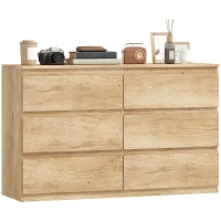 HOMCOM Commode 6 tiroirs meuble de rangement sans poignées design minimaliste 120 x 39 x 75 cm chêne(m-15)