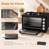 HOMCOM Mini-Four avec 2 Plaques de Cuisson et Broche Rotative 46L 2850 W, Four à Convection Multifonction, Minuterie, Noir(m-9)