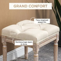 HOMCOM Repose pied salon, ottoman, siège rembourré en tissu aspect lin avec pieds en bois d'hévéa, 40 x 40 x 43 cm, beige(m-5)