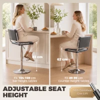 HOMCOM Bar Stools Modern PU Leather Adjustable Breakfast Bar Stools Backrest Set of 2 Grey(m-6)