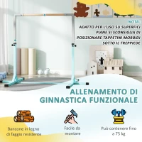 HOMCOM Barra da Ginnastica per Bambini 3+ Anni con Altezza Regolabile, in Acciaio e Legno Massello di Faggio, Celeste(m-5)