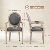 HOMCOM Chaise de Salle à Manger Chaise de Salon médaillon Style Louis XVI Bois Massif patiné sculpté Tissu Lin Gris(m-3)