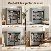 HOMCOM Kleiderschrank Stoffschrank, Türen, 2 Kleiderstangen, 10 Fächer, Grau(m-6)