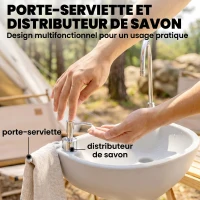 Outsunny Évier de camping portable, lavabo portable pour camping, station lavage avec roues, distributeur de savon gris(m-7)
