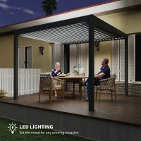 Outsunny 3 x 3(m) Electric Louvered Pergola with LED Lights, Aluminium Pergola Hardtop Gazebo with Remote, Adjustable Roof and Drainage System, Water and UV Proof(m-15)