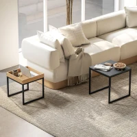 HOMCOM Lot de 2 tables basses gigognes carrées, tables gigognes de salon avec cadre en acier, style moderne, noir(m-2)