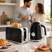 HOMCOM Set fierbător și prăjitor cu termometru, 1,7 l, fierbător 2200 W, prăjitor 2 felii cu 7 trepte de rumenire(m-5)