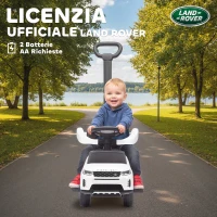 AIYAPLAY Macchina Cavalcabile Licenza Land Rover con Maniglia e Barriera, in PP e Acciaio, 84x40x94.5 cm, Bianco(m-4)