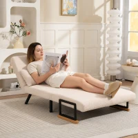 HOMCOM Schlafsofa 2er-Sofa Samtsofa, Schlaffunktion, inkl. 2 Kissen, Samtoptik, Natur + Beige + Schwarz(m-2)