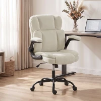 HOMCOM Scaun de Birou Ergonomic din Chenilă, Funcție Balans, Brațe Rabatabile, Înălțime Reglabilă, 70x67x108cm, Bej(m-7)