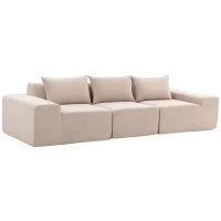 HOMCOM Sofá 3 Plazas en Chenilla 320 cm, Sofá Modular, Asiento y Reposabrazos Extra-Anchos, Totalmente Comprimido, Beige(m-11)