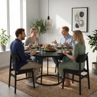 HOMCOM Dining Table Space Saving Kitchen Table Spliced Tabletop Conical Metal Base 120 cm Round Black(m-7)