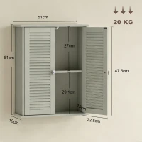 HOMCOM Bathroom Cabinet, Bathroom Wall Cabinet with Louvered Doors and Adjustable Shelf Storage for Kitchen, Light Green(m-3)