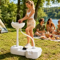 Outsunny Évier à Main Portable Station de Lavage Camping Jardin Extérieur Voyager avec Réservoir d'Eau 17L Gris(m-9)