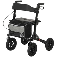 HOMCOM Folding Rollator Walker with Padded Seat, Backrest, Lightweight Walking Frame with Storage Bag, Dual Brakes, All-terrain Wheels, Adjustable Handle Height, 4 Wheeled Walker for Seniors, Black(m-11)