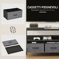 HOMCOM Mobile Porta TV da 55" con Cassetti Pieghevoli in Tessuto e Mensola in Metallo e MDF, 120x29x56cm, Nero(m-4)