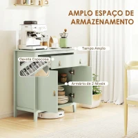 HOMCOM Aparador com Gaveta e Armário de 2 Níveis com Prateleira Ajustável Base Elevada e Amplo Tampo 80x40x90 cm Verde Claro(m-4)