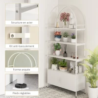 HOMCOM Étagère de rangement, bibliothèque arquée à 4 niveaux avec placard double porte, 80 x 30 x 187 cm, blanc(m-5)
