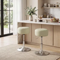 HOMCOM Taburete de Bar en Piel PU con Altura Ajustable, Asiento Acolchado Grueso, Giratorio a 360°, para Península, Blanco(m-4)