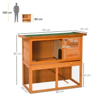 PawHut Clapier à lapin cage à lapin 2 étages plateau coulissant rampe et toit ouvrant 90L x 45l x 80H cm(m-3)