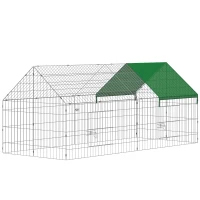 PawHut Parc Enclos Cage Lapin Extérieur avec Portes Verrouillables et Protection Pare-Soleil Toit, Acier, 180x75x75 cm, Vert(m-12)