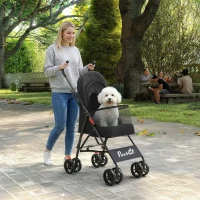 PawHut Dog Stroller, Foldable Cat Dog Pram for Miniature Breeds, Pet Stroller with Brake, Mesh Windows, Black(m-10)